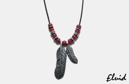 [fluid] feather pendant beads necklace
