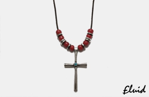 [fluid] Turquoise long cross pendant beads necklace